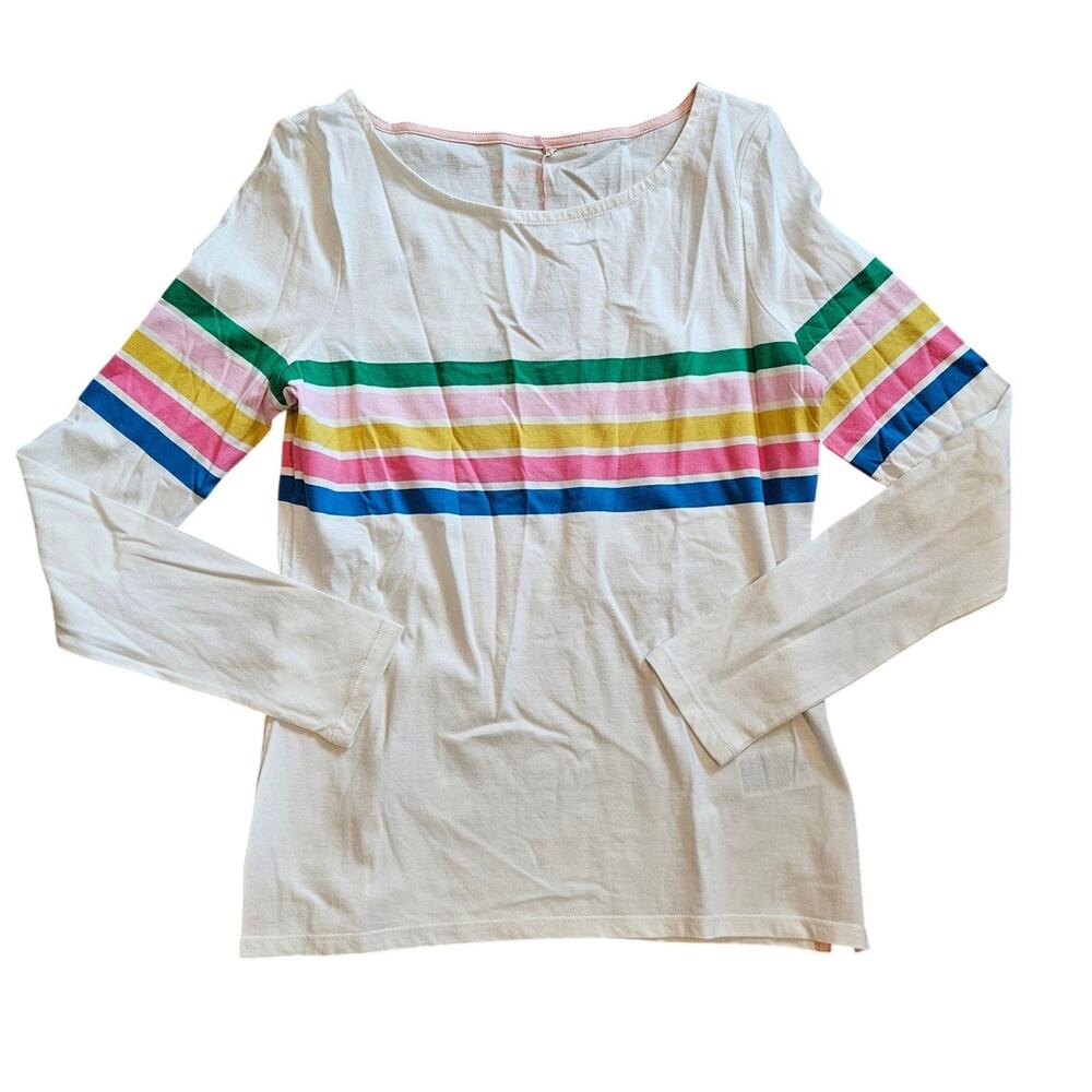 BODEN White Rainbow Striped Ella Long Sleeve Breton T-shirt sz 2 NWT Classic